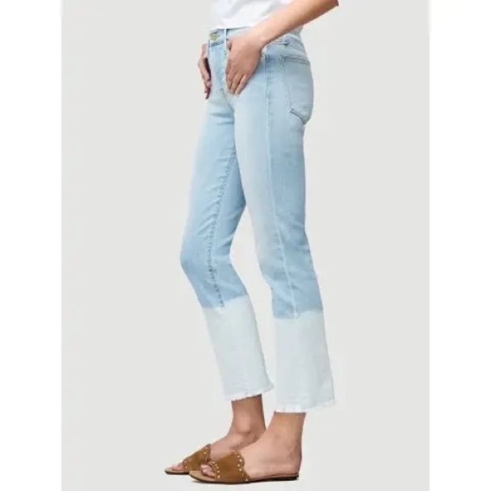 Frame | Le High Straight Light Washed Denim Dip Dyed White Frayed Edged Jeans